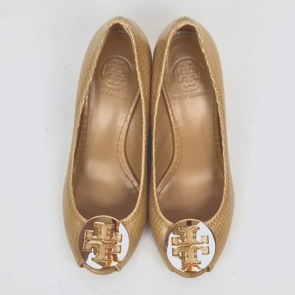 Tory Burch Leather Peep Toe Wedges size 7 - Picture 2 of 8